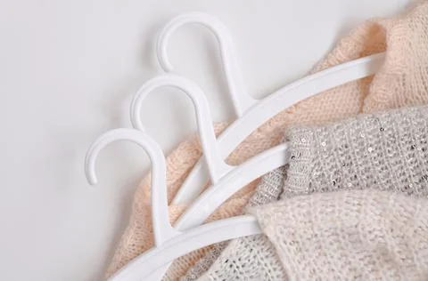 Close up of cozy warm sweaters copy space Stock Photos