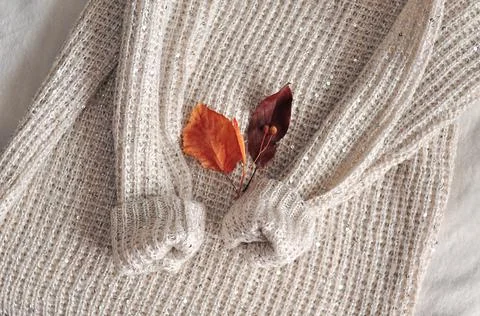 Close up of cozy warm sweaters copy space Stock Photos