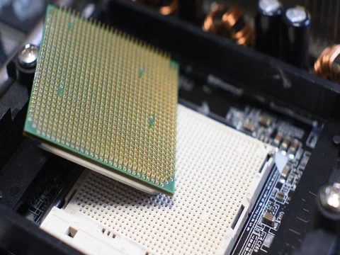 Close Up on CPU and relative Socket on PC Motherboard. Stock Footage 80535785