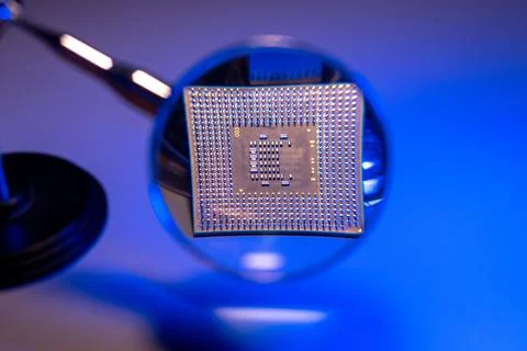 Close up of CPU on blue background 스톡 사진