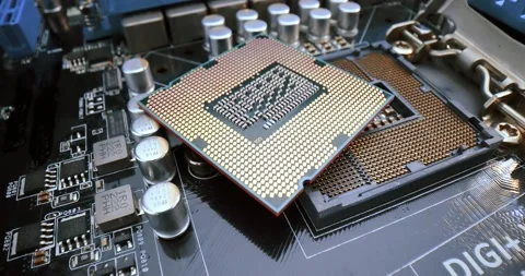 Close-up of CPU Chip Computer Central Processor. Modern computer technology c 動画素材 180556081