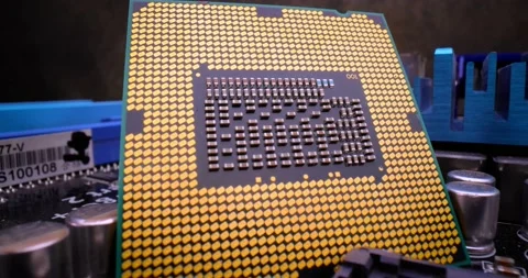 Close-up of CPU Chip Computer Central Processor. Modern computer technology c 動画素材 180556384