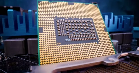 Close-up of CPU Chip Computer Central Processor. Modern computer technology c 動画素材 186043727