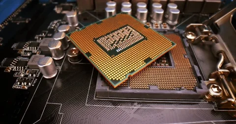 Close-up of CPU Chip Computer Central Processor. Modern computer technology c 動画素材 191471396