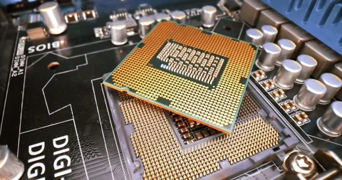 Close-up of CPU Chip Computer Central Processor. Modern computer technology c 動画素材 194682771