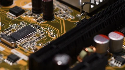 Close up on CPU Chip Microprocessor on PC Motherboard. Video stock 95065736