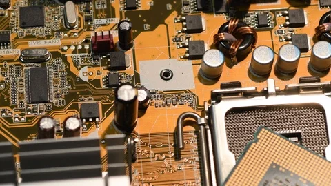 Close up of CPU Chip Microprocessor on PC Motherboard. Stock Footage 95066487