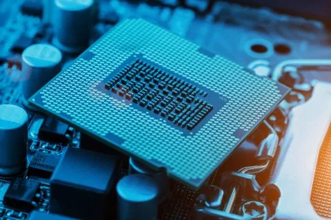 Close-up of CPU Chip Processor. Selective Focus Foto stock