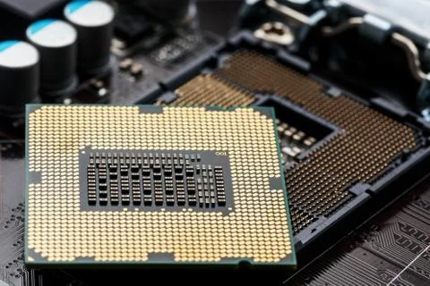 Close-up of CPU Chip Processor. Selective Focus 스톡 사진