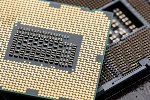 Close-up of CPU Chip Processor. Selective Focus 스톡 사진
