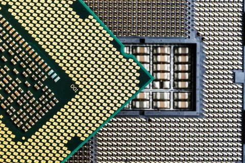 Close-up of CPU Chip Processor. Selective Focus 写真素材