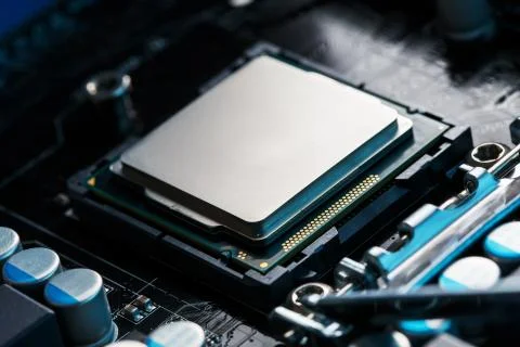 Close-up of CPU Chip Processor. Selective Focus 写真素材