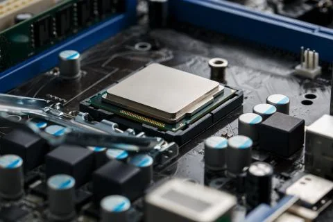 Close-up of CPU Chip Processor. Selective Focus 写真素材
