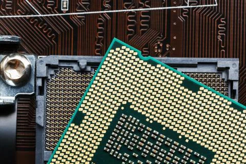 Close-up of CPU Chip Processor. Selective Focus Stock Photos