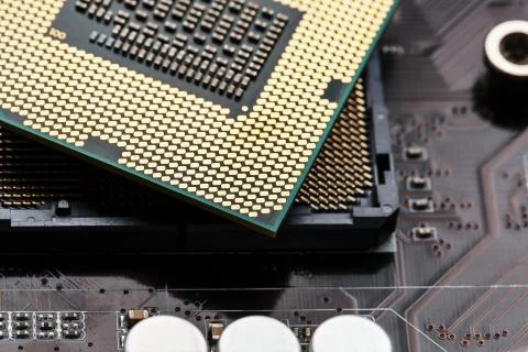 Close-up of CPU Chip Processor. Selective Focus 写真素材