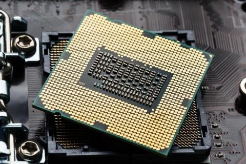 Close-up of CPU Chip Processor. Selective Focus 스톡 사진