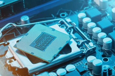 Close-up of CPU Chip Processor. Selective Focus 스톡 사진