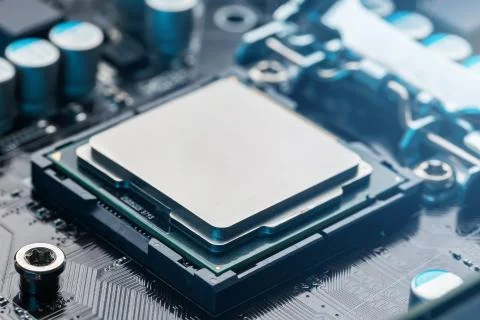 Close-up of CPU Chip Processor. Selective Focus Stock Photos
