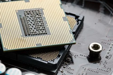 Close-up of CPU Chip Processor. Selective Focus Foto stock