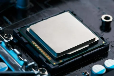 Close-up of CPU Chip Processor. Selective Focus 写真素材