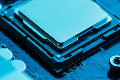 Close-up of CPU Chip Processor. Selective Focus 写真素材