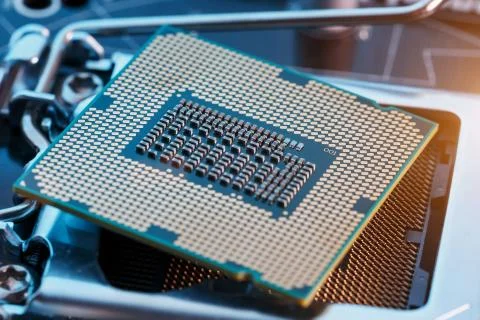 Close-up of CPU Chip Processor. Selective Focus Foto stock