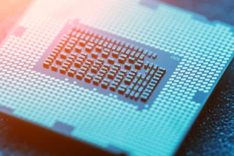 Close-up of CPU Chip Processor. Selective Focus Stock Photos