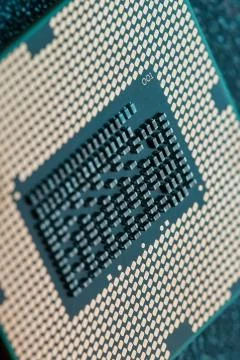 Close-up of CPU Chip Processor. Selective Focus 스톡 사진