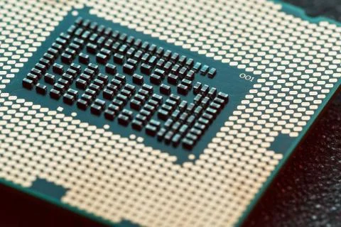 Close-up of CPU Chip Processor. Selective Focus Stock Photos