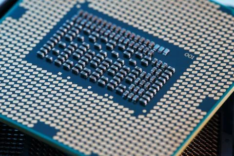 Close-up of CPU Chip Processor. Selective Focus Stock Photos