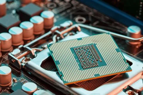 Close-up of CPU Chip Processor. Selective Focus Stock Photos