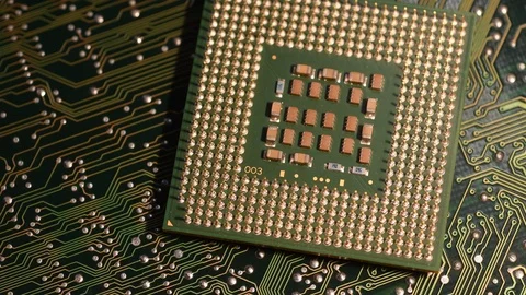 Close-up of cpu computer processor chip over electronic circuit board Stock Footage 95066876