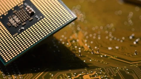Close up of cpu computer processor over electronic circuit board Stock Footage 95066093