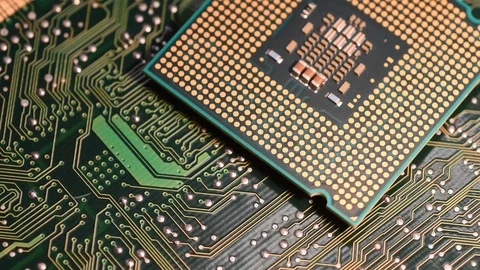 Close-up of cpu computer processor over green electronic circuit board. Stock Footage 95066982