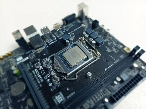 Close-Up Of CPU Installed On Computer Motherboard Stockfoto's