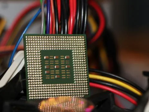 Close up of CPU Processor over Computer Motherboard. Tecnology background. Stock-Fotos