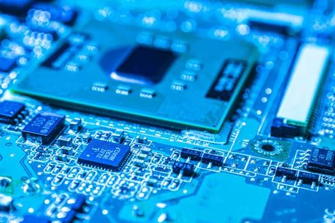 Close-up of cpu socket and components on circuit board showing computer har.. Foto stock