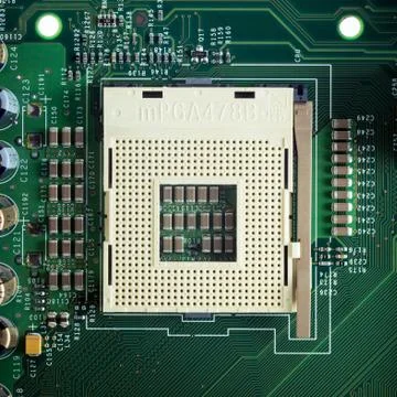 Close Up - CPU socket on a computer motherboard Stock Photos