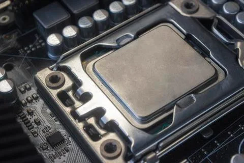 Close up cpu socket on motherboard Computer PC with cpu processor Foto stock