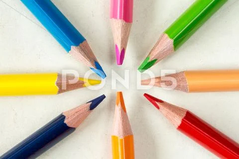 Close-up of a crayons circle Stock Photos