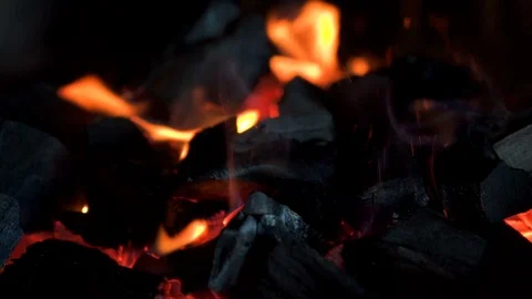 Close-up  crest of flame on burning wood in fireplace Stock Footage 102577941