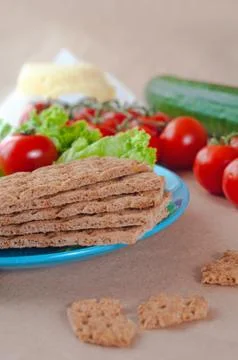 Close up of crispbreads on the plate Stock Photos
