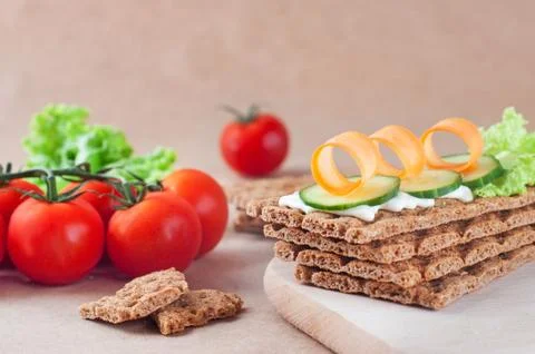 Close up of crispbreads with vegetables Stock Photos