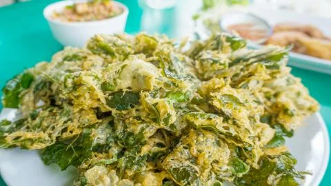 Close up crispy fried  green leaf vegetable Stock Photos