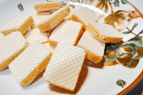 Close up of crispy wafer biscuits Stock Photos