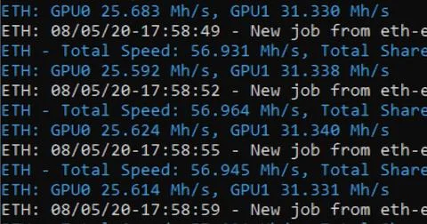 Close up cryptocurrency miner in the process of mining crypto money Stock Photos