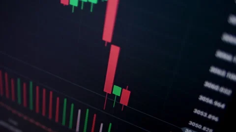Close-up of cryptocurrency trading chart with candlestick patterns Stockbeeldmateriaal 328169025