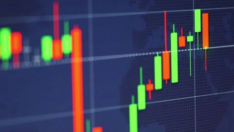 Close-up of cryptocurrency trading chart with candlestick patterns Stockbeeldmateriaal 328169796