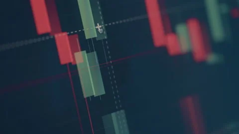 Close-up of cryptocurrency trading chart with candlestick patterns Stockbeeldmateriaal 328275672