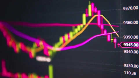Close-up of cryptocurrency trading chart with fluctuating values Видео 328286526